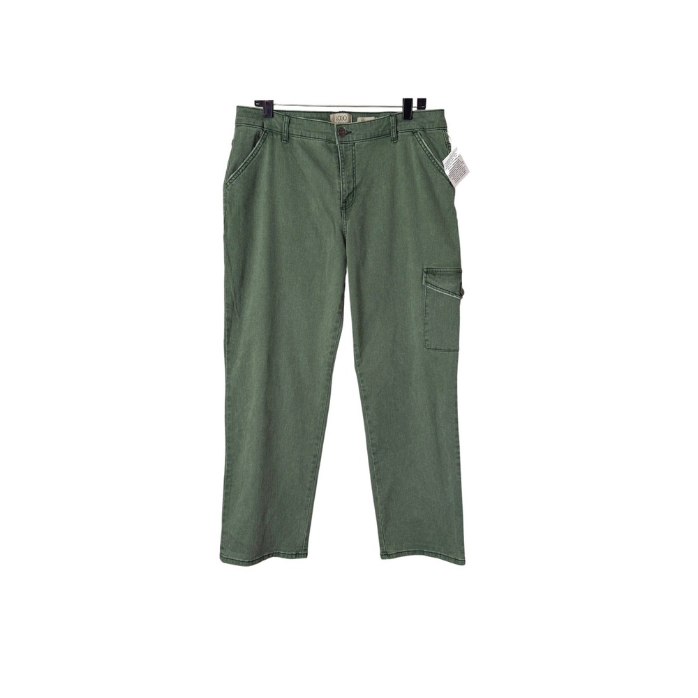 LOGO Lori Goldstein Green Cargo Boyfriend Pants Straight Leg 14 NWT A652641